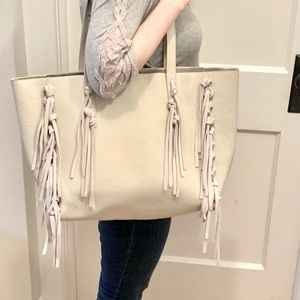 Large Shiraleah White Fringe Tote Bag